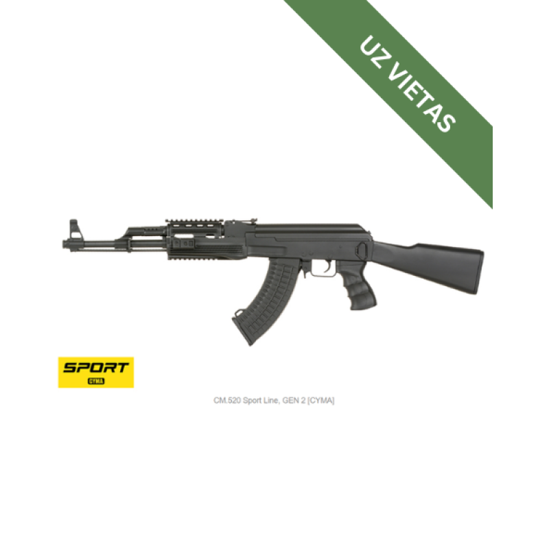 Airsoft automāts - AK47 / AKM / AK74 - CM.520 Sport Line GEN-2 - CYMA - Black - Replika, Ierocis