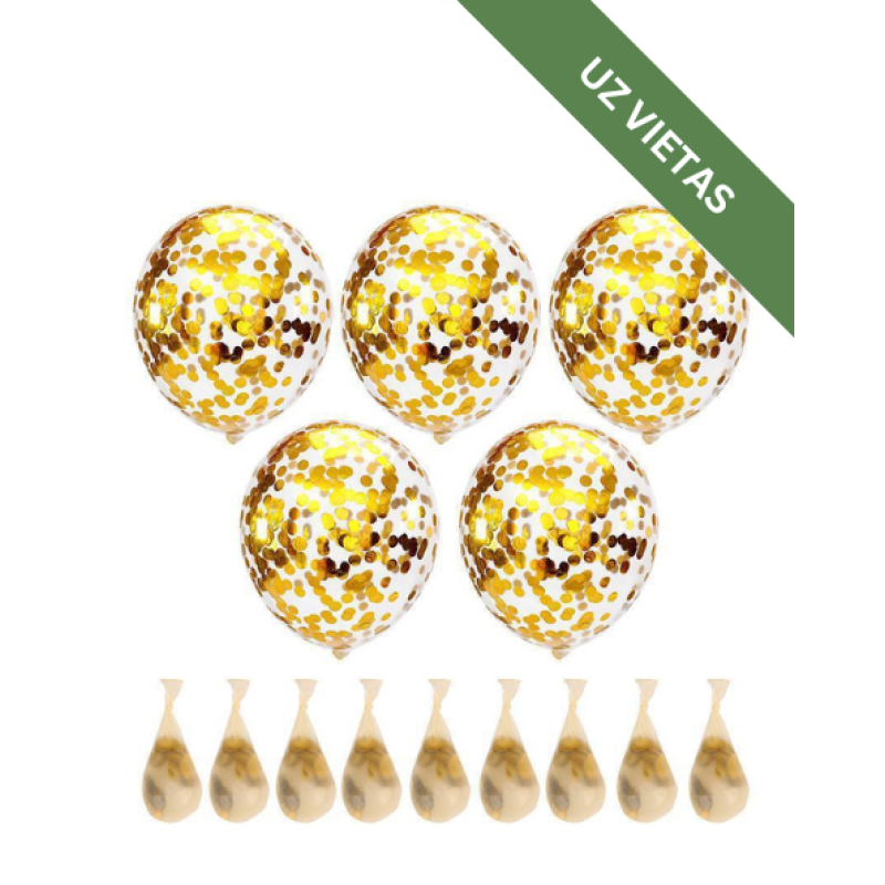 Lateksa balons ar zelta konfetti - Svētku atributika - Baloni