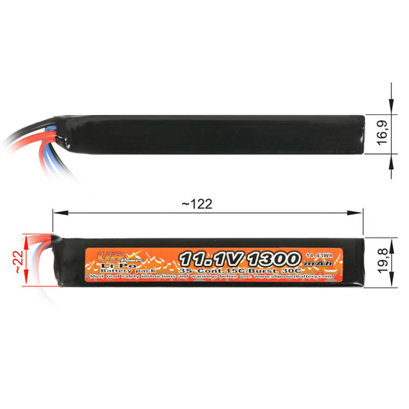 Airsoft Baterija - LiPo 11.1V 1300mAh 15/30 C - Akumulators