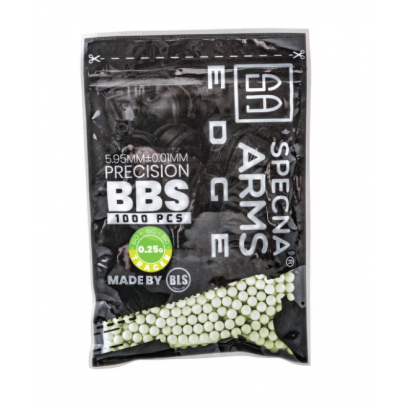 Airsoft bumbiņas - Biodegradable airsoft bbs Specna Arms EDGE Tracer 0.25g -1000 Pcs - green