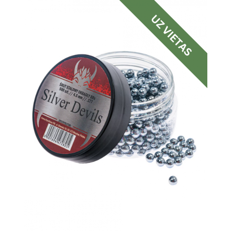 Pneimatisko ieroču munīcija - Silver Devils Steel BB's 4,5 mm - 0.35g 500 pcs - Tērauda BBs bumbiņas - Gaisa lodītes