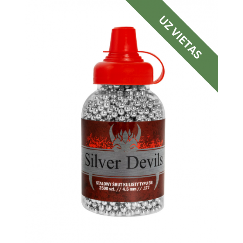 Pneimatisko ieroču munīcija - Silver Devils Steel BB's 4,5 mm - 0.35g 2500 pcs - Tērauda BBs bumbiņas - Gaisa lodītes