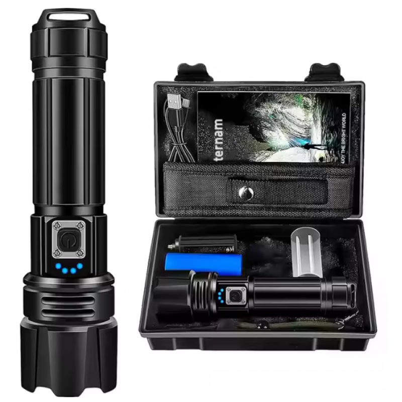 Taktiskais LED lukturis - 10000 Lumen High Power Waterproof Flash Light - Black