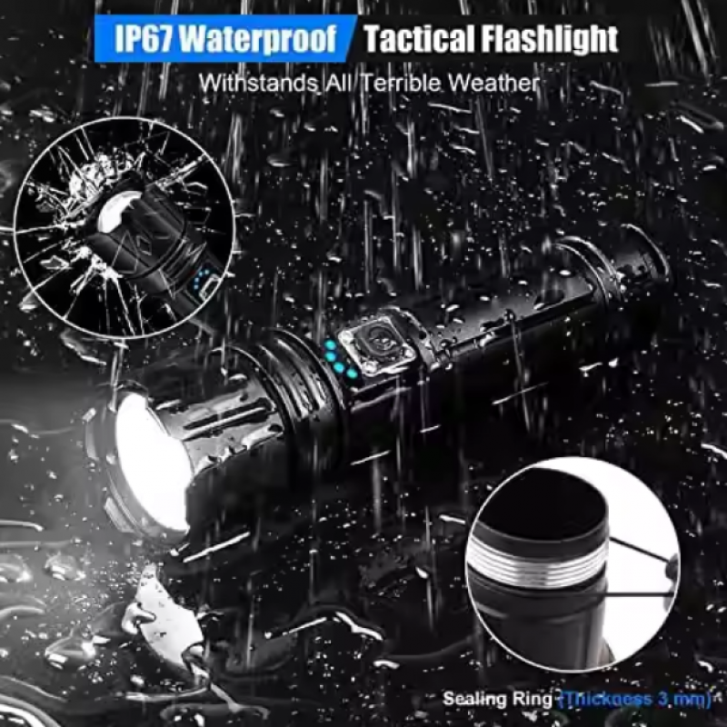 Taktiskais LED lukturis - 10000 Lumen High Power Waterproof Flash Light - Black